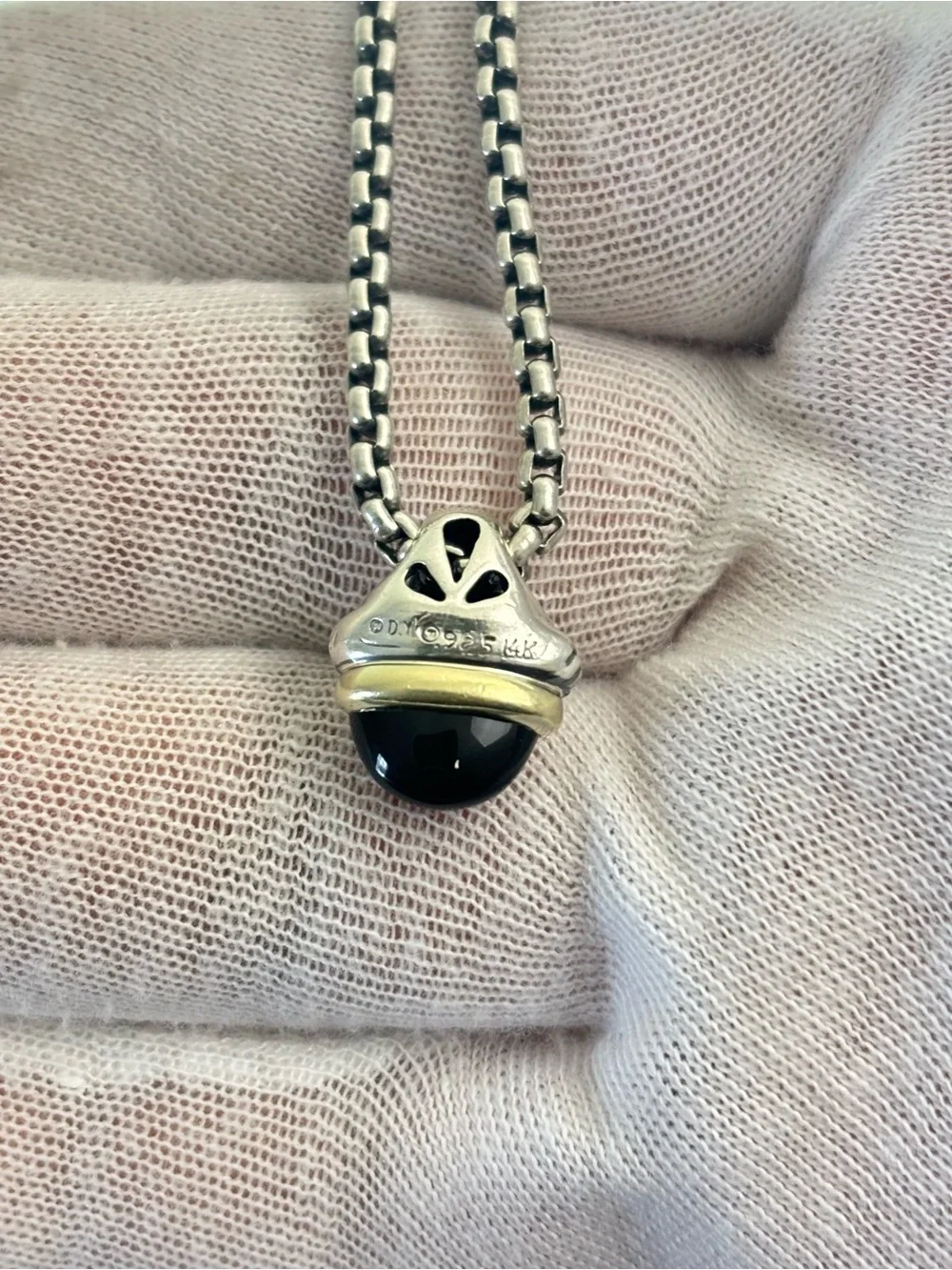 David Yurman 925 & 14k Gold Acorn Pendant Necklace with Black Onyx 16